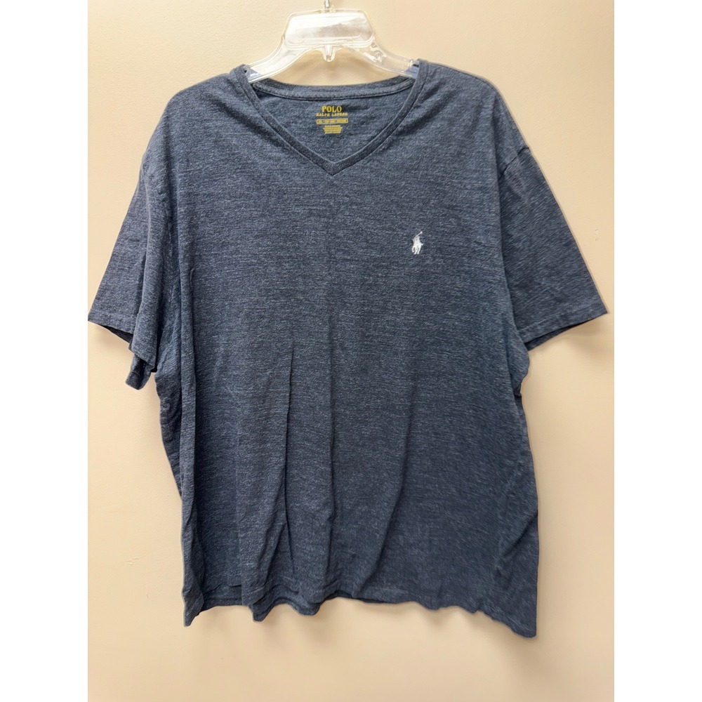 Polo Ralph Lauren Mens XXL V-Neck T-Shirt Heather Navy Blue Embroidered Pony Tee